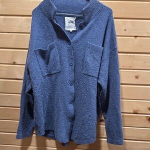 Aerie Navy Button-Front Pocket Knit Cardigan